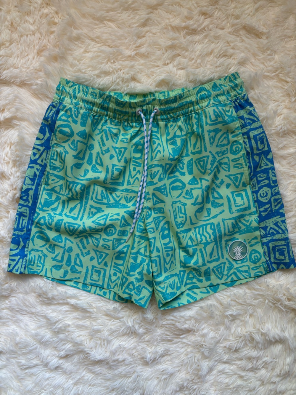 Chubbies Swim Trunks Small 5.5” Inseam Green Blue Geometric Print